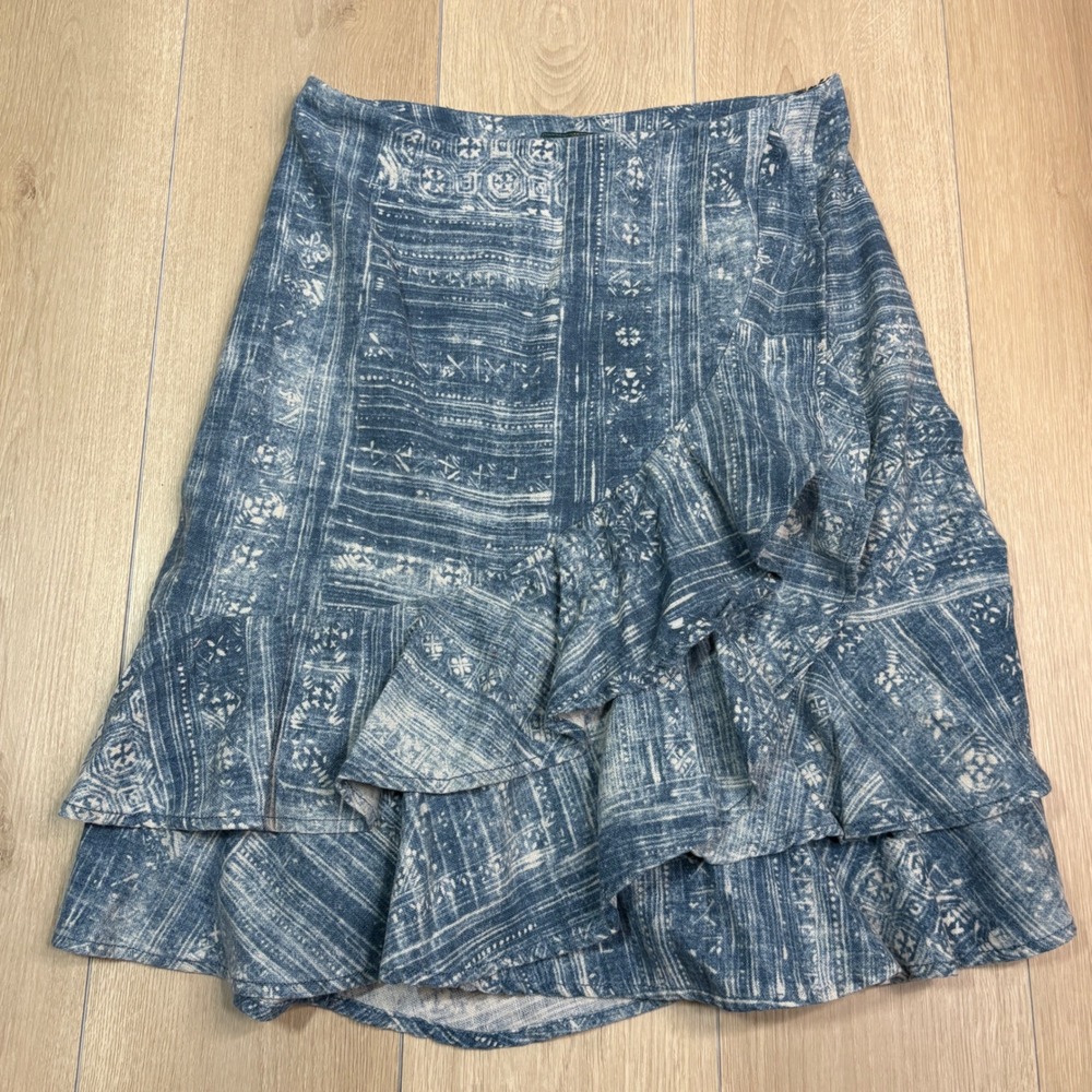 Lauren Jeans Co Ralph Lauren Blue Batik Print Ruffle Tiered Skirt Womens‎ 10